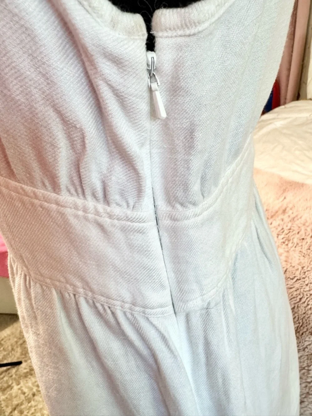 IZOD White Linen Blend Dress S Sleeveless Embroidered Hem Fit & Flare Summer - Picture 4 of 7